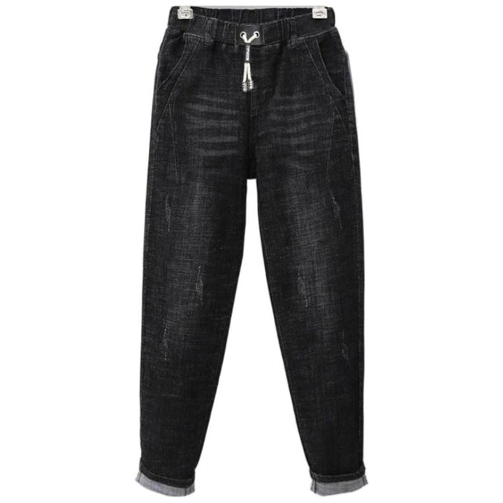 Schwarze Damen Baggy Jeans Übergröße, hochtailliert, bequemer Denim Look für stilvolle Damenmode.