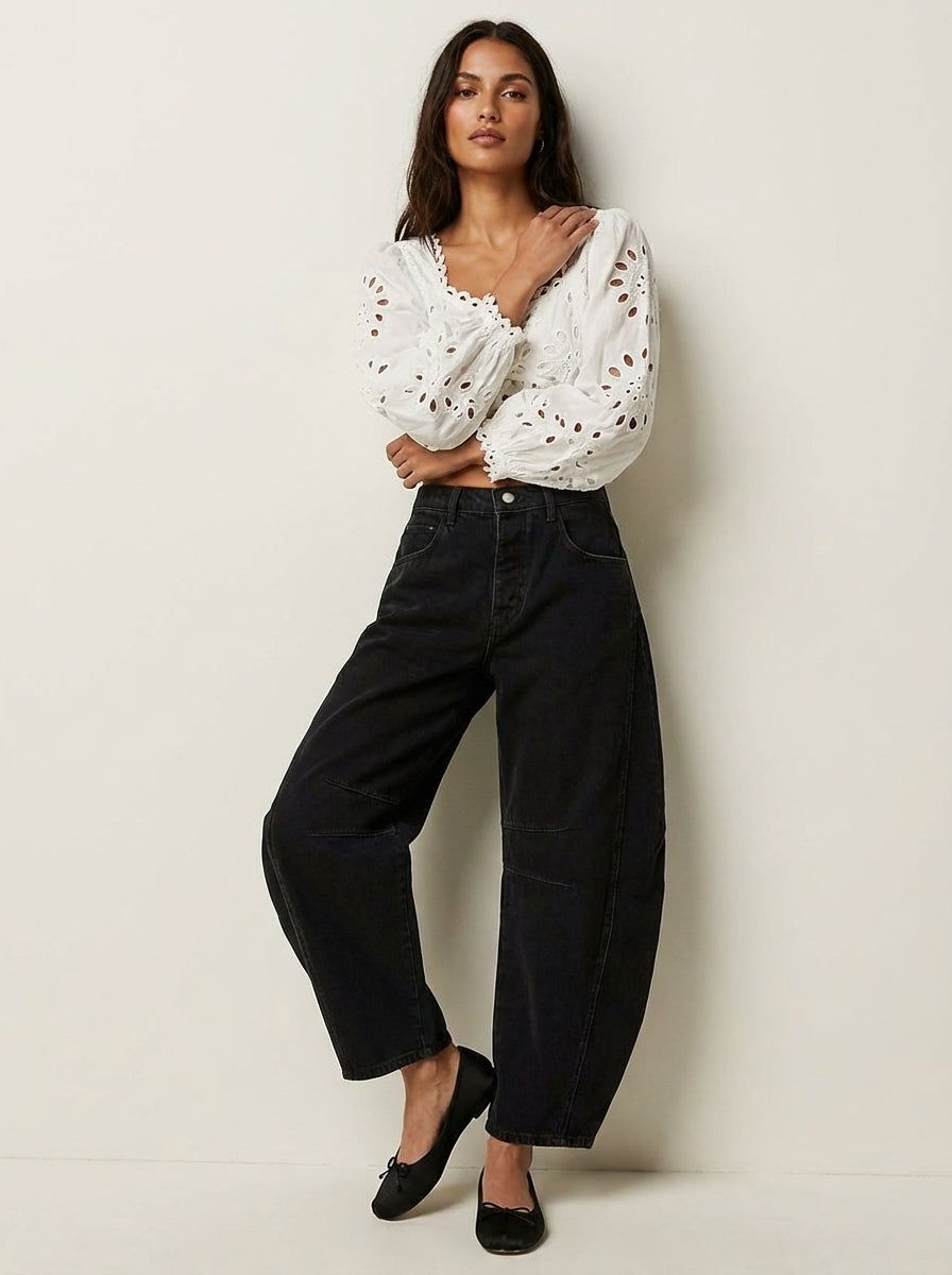 Trendjeans Damen Baggy, hohe Taille, lockere Passform, perfekt für einen coolen Freizeit-Style.