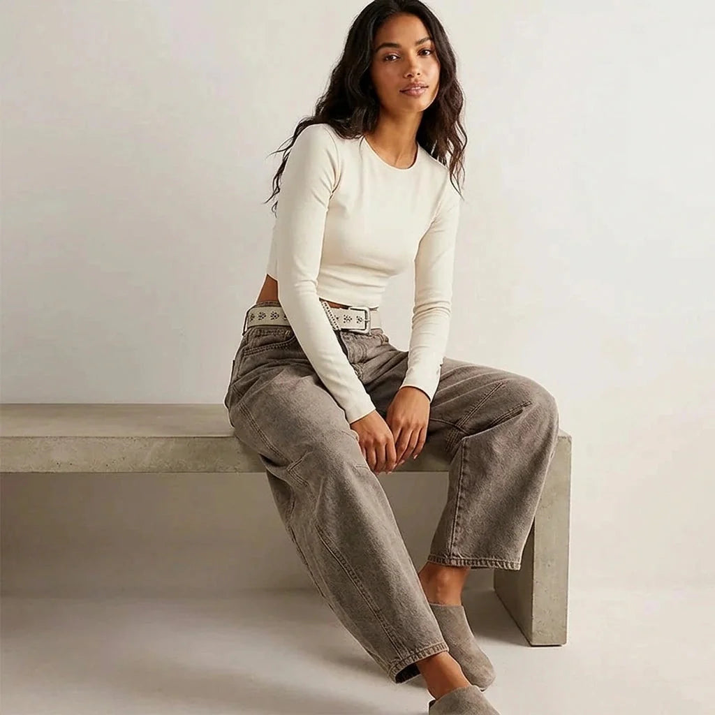 Freizeithose Damen, Baggy Jeans mit hoher Taille, moderner Relaxed Fit, vielseitig kombinierbar.