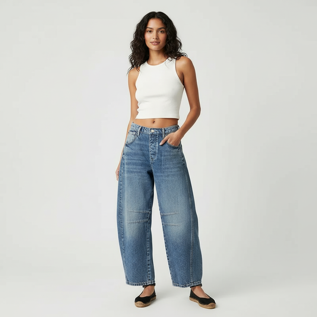 Damen Baggy Jeans High Waist, bequemer Schnitt, vielseitig, für einen modernen Casual Look.