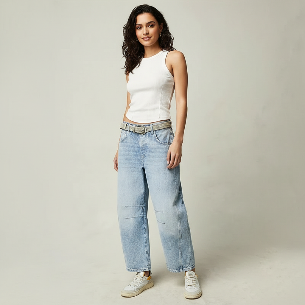 Komfortable Weite Hose Damen, High Waist Baggy Jeans, ideal für entspannte Tage.