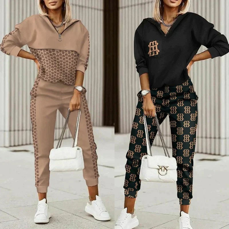Damen Trainingsanzug modern & bequem in Dunkelblau, perfekt für Sport & Freizeit. Eleganter Zweiteiler Jogginganzug.