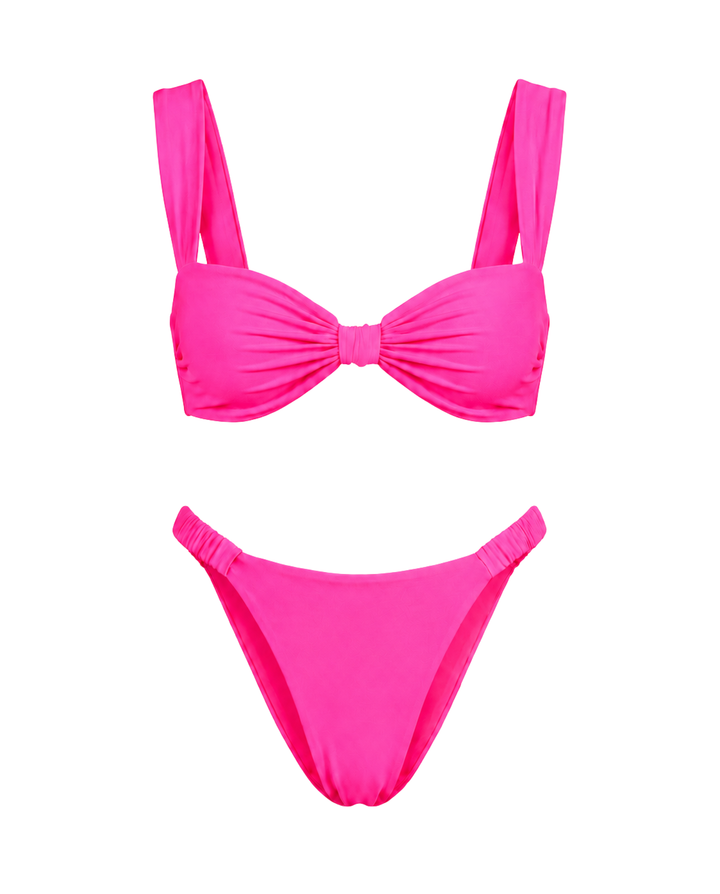 Feminin geschnittenes Damen Bikini-Set, 2-teilig. Mit Knotendetail & High-Cut Slip für Sommer-Urlaub.