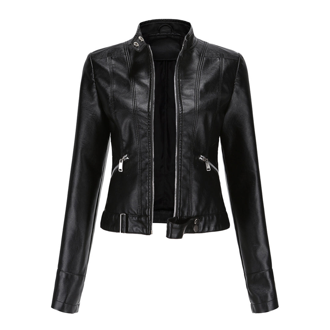 Modische Damen Lederjacke, klassischer Schnitt. Perfekt für Herbst & Frühling, feminine Mode für den Alltag.