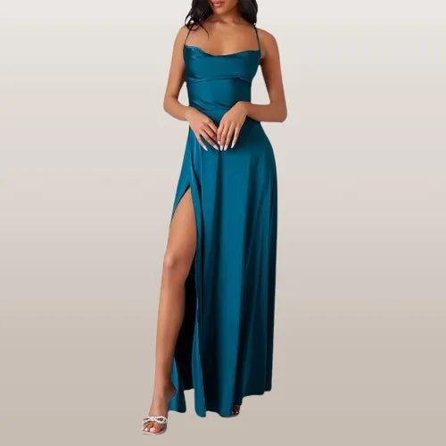 Elegantes Damen Maxikleid, lang und ärmellos, perfekt als Sommerkleid oder festliches Abendkleid.