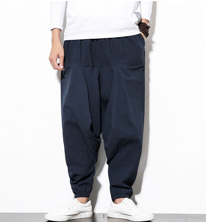 Urban Mode: Herren Haremshose, Baggy Fit, schwarz, bequem und stylisch für Freizeitlooks.
