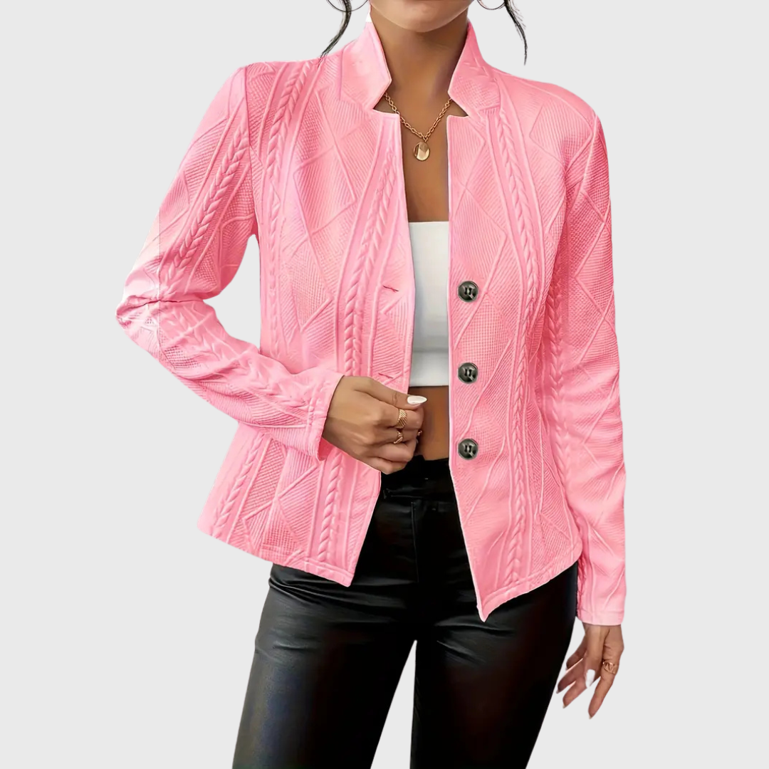 Stilvoller Damen Business Blazer mit Stehkragen und Knopfleiste. Taillierte Passform für einen professionellen & femininen Look.