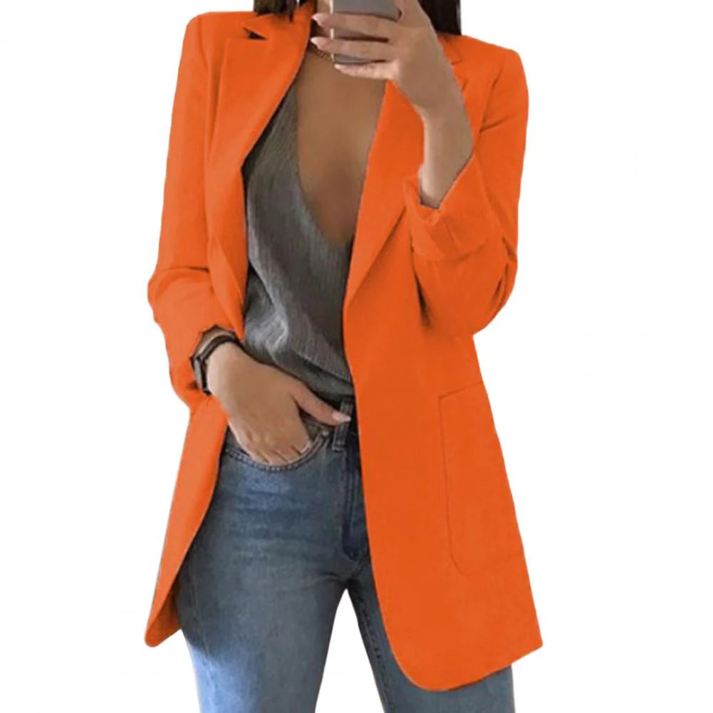 Stilvoller Damen Blazer mit langem Schnitt für Business & Freizeit. Offene Front, eleganter Look, ganzjährig tragbar.