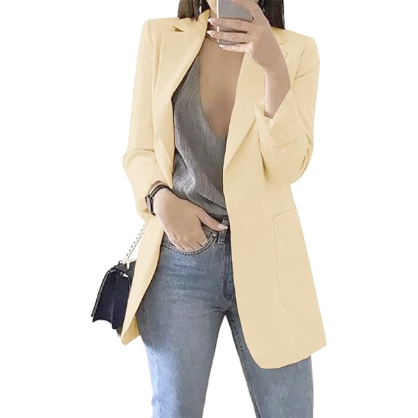 Damen Blazer, langer Schnitt, offene Front. Eleganter Business & Freizeit Blazer mit Langarm und Reverskragen.