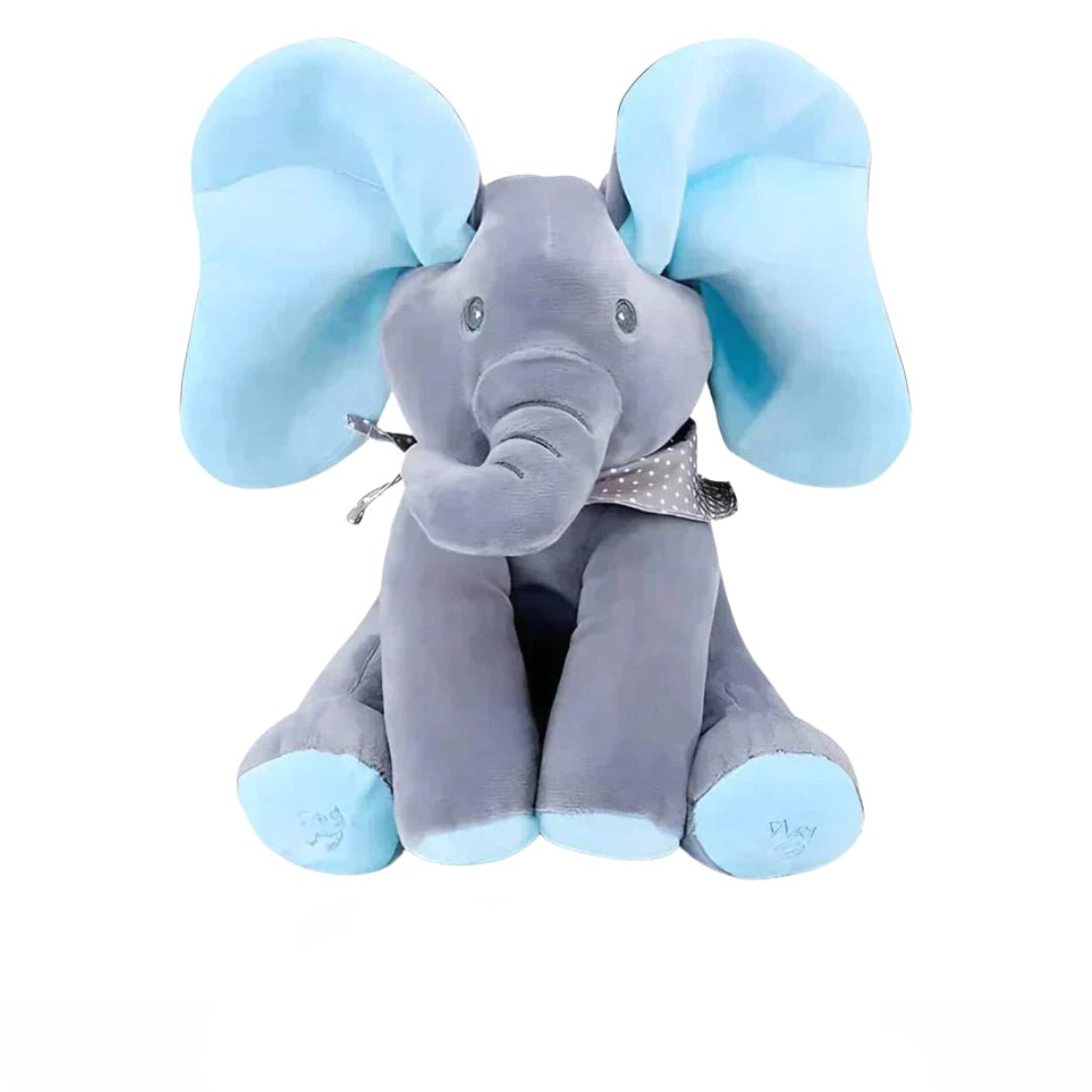 Singender Plüschelefant Elefant Ellie mit großen Wackelohren. Interaktives Baby- und Kinderspielzeug.