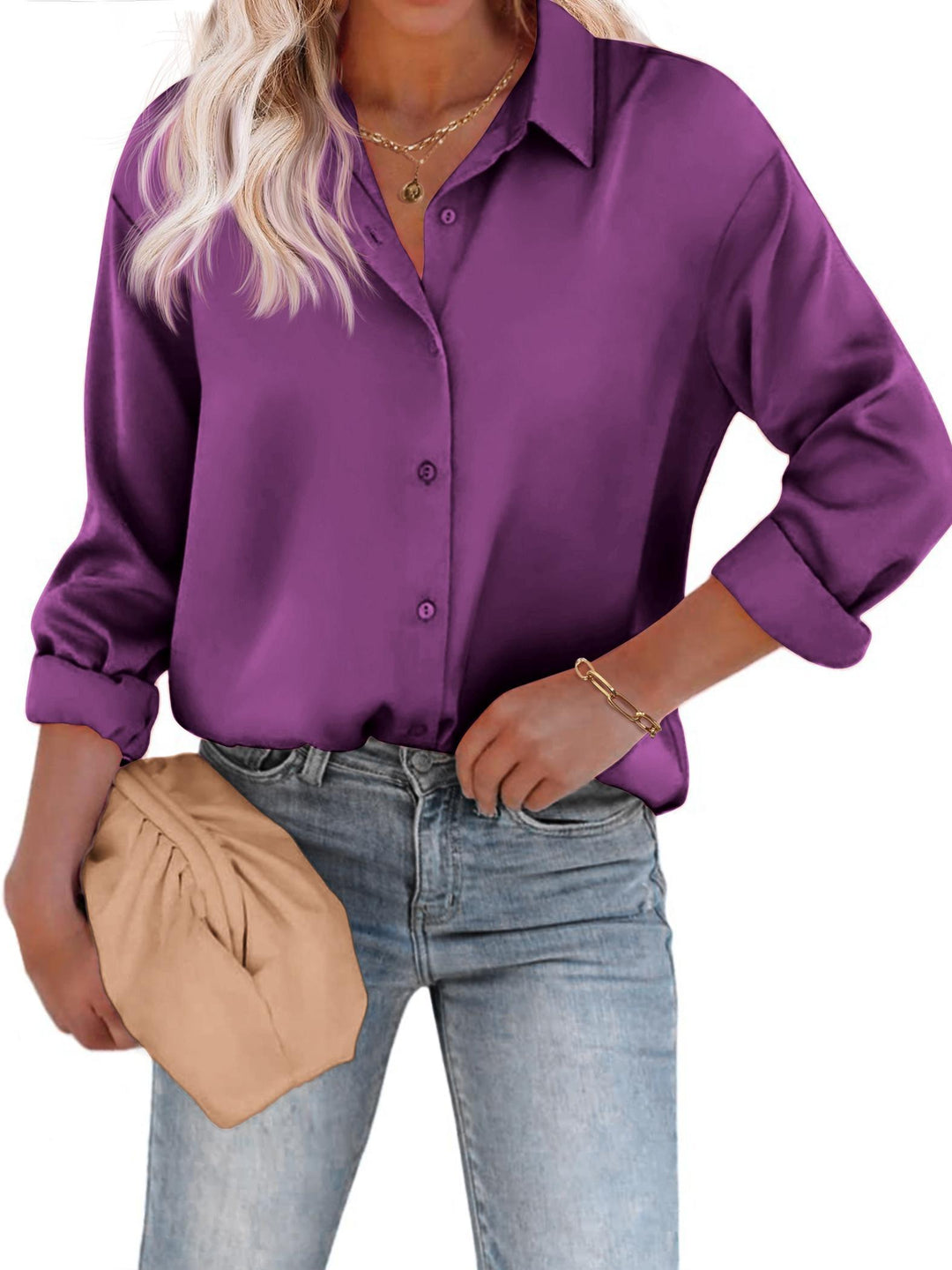 Edle Damen Bluse mit luxuriösem Glanz. Langarm, Reverskragen. Für eine zeitlose & elegante Erscheinung.