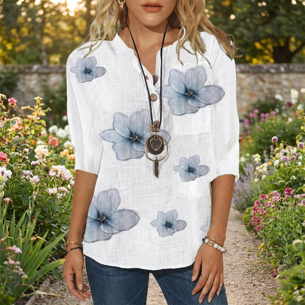 Komfortable & leichte Damen Blusenjacke in Weiß mit elegantem Blumenprint, perfekt für Frühling & Sommer.