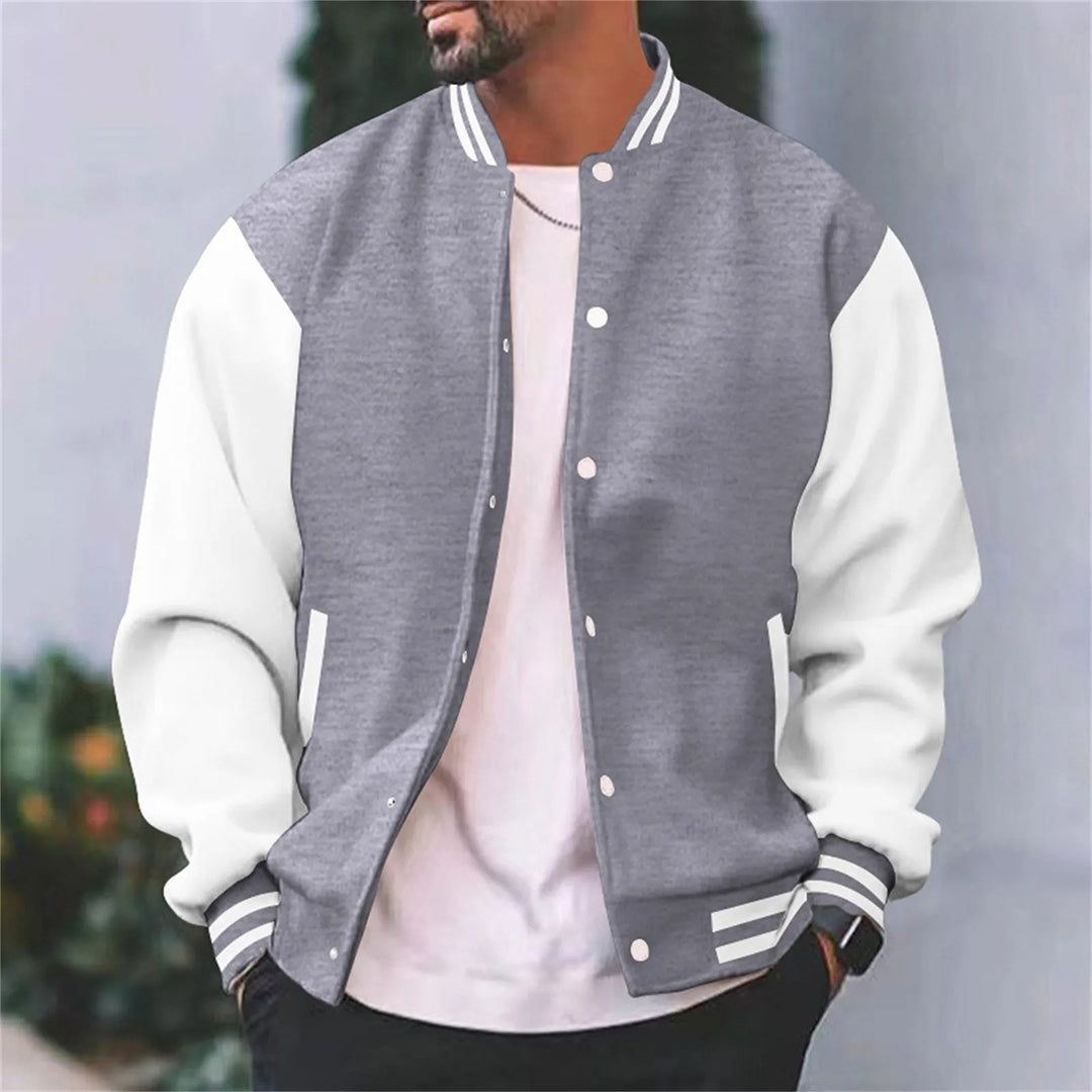 Komfortable Herren Übergangsjacke im Bomber-Stil, mit weichem Material und stylischen Streifen, ideal für Herrenmode.