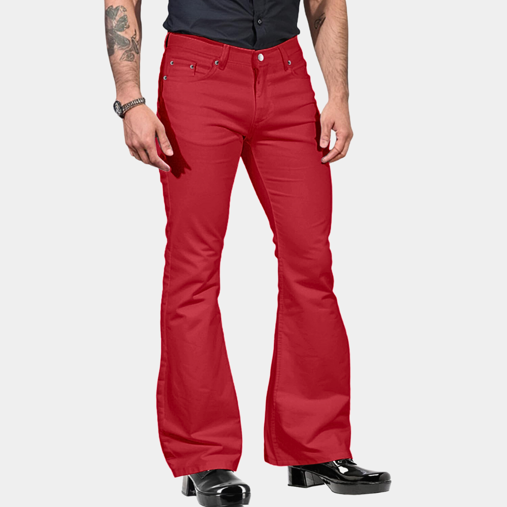 Stilvolle Herrenmode: Retro-Schlaghose für Frühling & Herbst. Eine komfortable Vintage-Hose, ideal für Casual-Looks.
