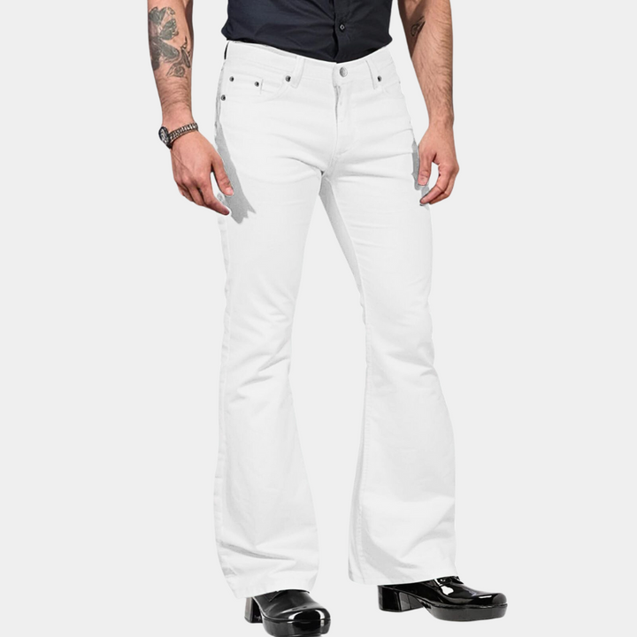 Vielseitige Herren Retro Schlaghose, perfekt als Freizeithose für Frühling und Herbst. Zeitloser Vintage-Stil für Herren.