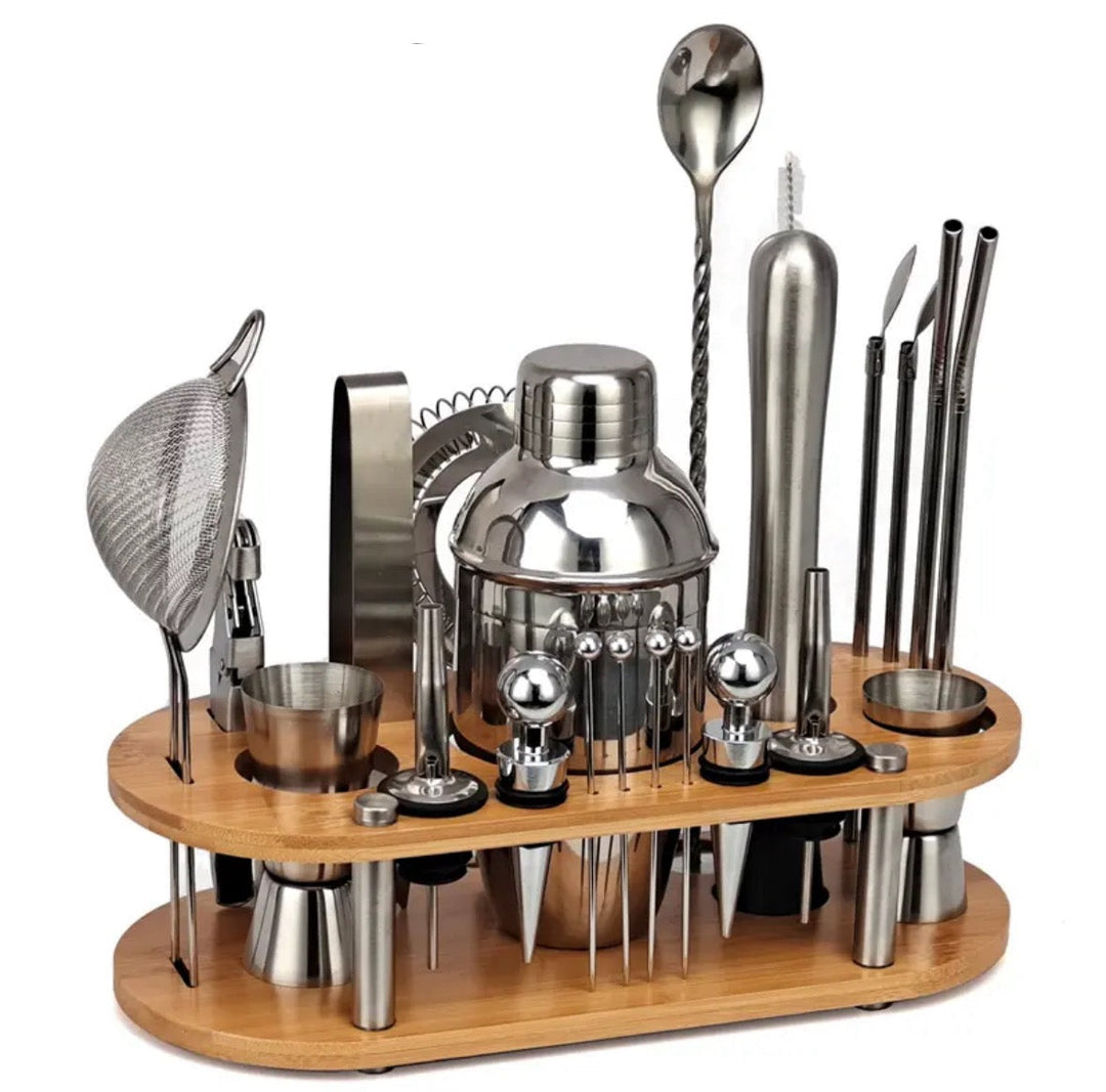 23-teiliges professionelles Bartender-Set ShakerPro aus Edelstahl für Cocktails. Komplettes Barzubehör.
