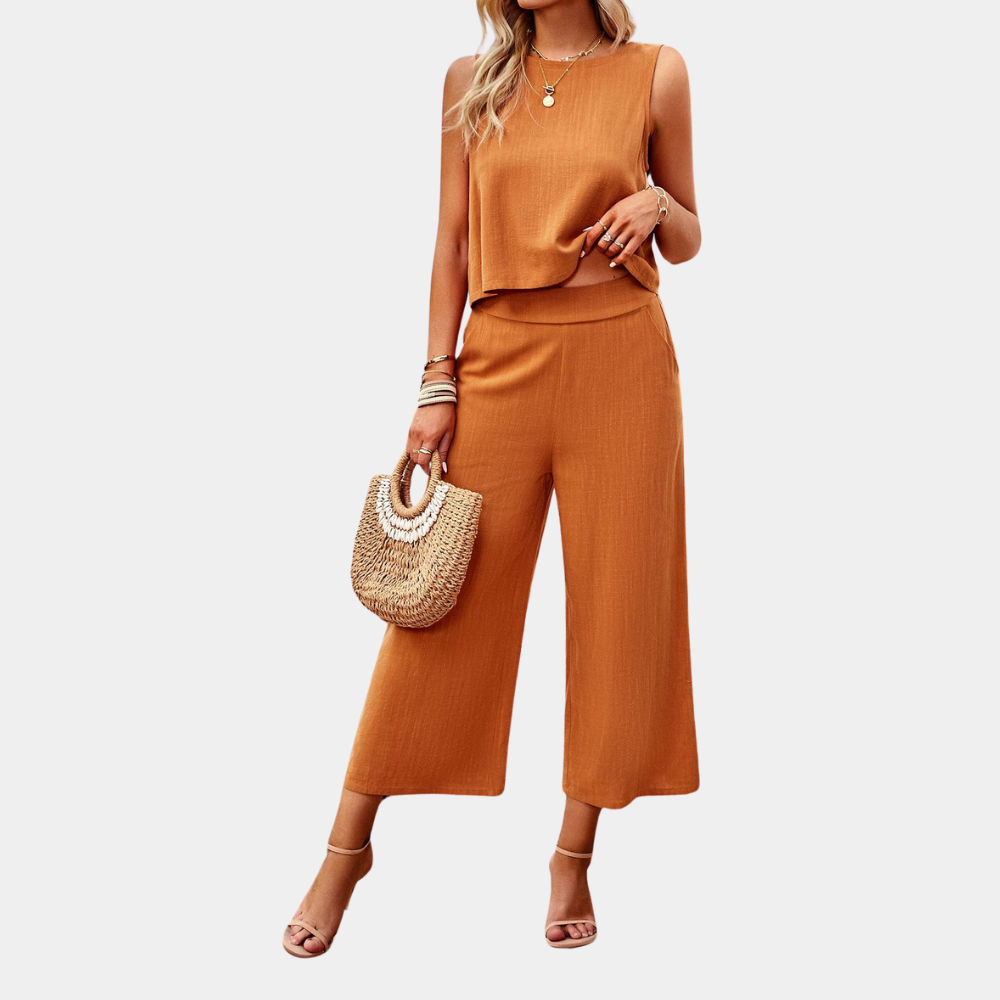Damen Zweiteiliges Sommer Set: bequemes Top und elegante Hose für einen stilvollen Freizeit-Look.