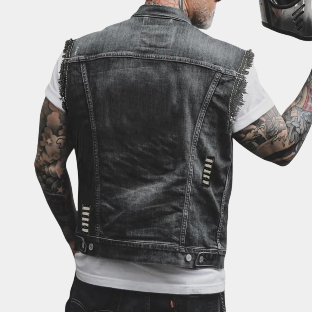 Herren Retro Denim Weste in Schwarz, lässig und zeitlos, perfekt für den Alltag und Streetwear.