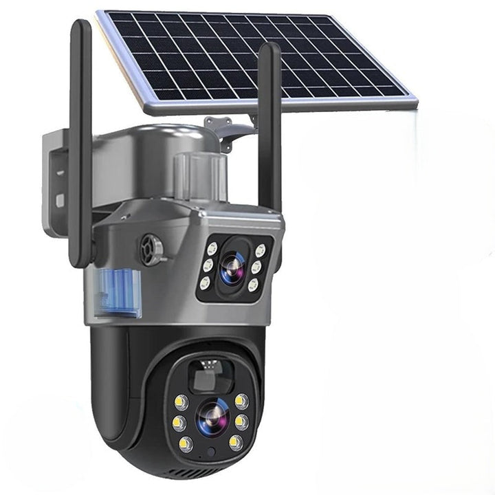 Kabellose 4K Sicherheitskamera mit Solarpanel für unterbrechungsfreie Außenüberwachung.