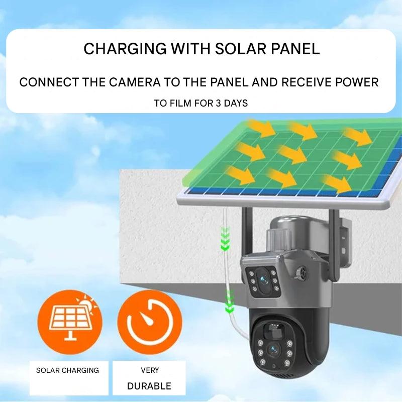 Flexible kabellose 4K Überwachungskamera mit Solarpanel für einfache Installation ohne Kabel.