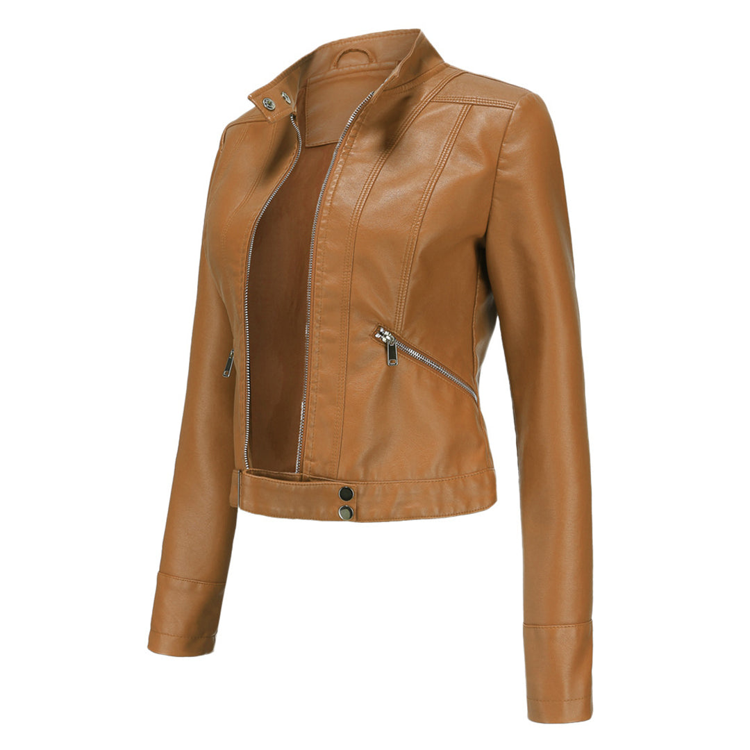 Robuste und stilvolle Damen Lederjacke im klassischen Stil. Ideale Übergangsjacke für Frühling, Herbst und Freizeit.