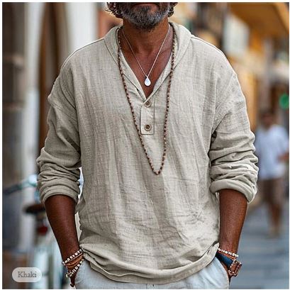 Herren Leinen-Henley-Shirt 'Jonas' für Sommer; leicht, stilvoll und bequem, perfekt für Freizeit & Alltag.