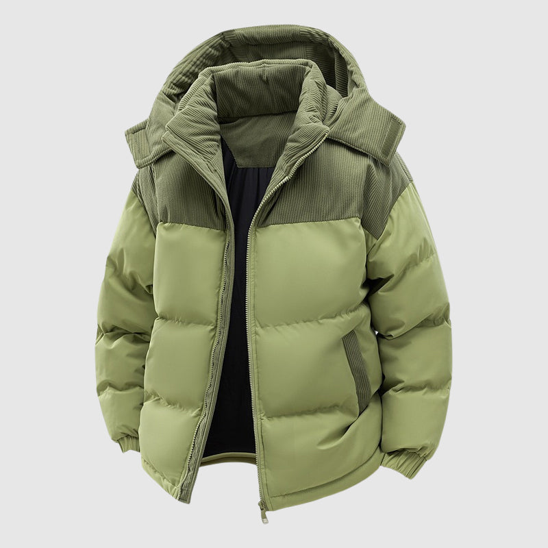 Funktionale Herren Winter Pufferjacke. Warme Zip-up Jacke für Outdoor-Aktivitäten und Männer Mode im Winter.