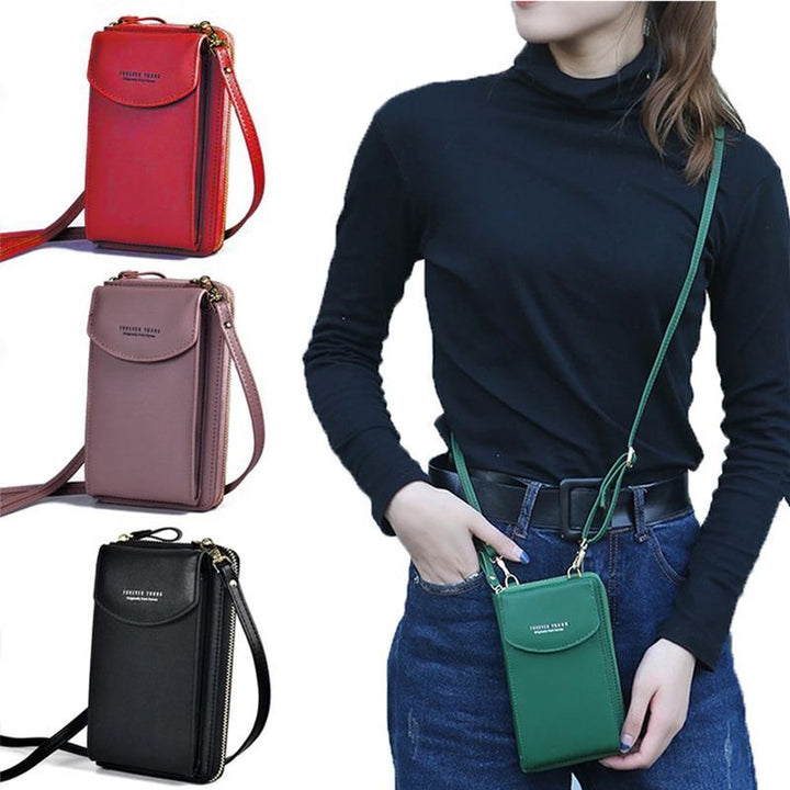 Platzsparende Crossbody-Handytasche mit Geldbörsenfunktion, unisex, für den Stadtbummel.