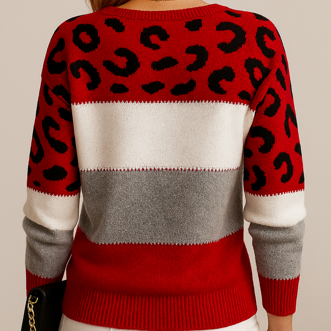 Stilvoller Damenmode Leopardenpullover, komfortabel und elegant für jede Gelegenheit.
