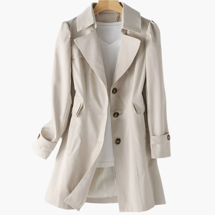 Damen Klassischer Trenchcoat mit Knöpfen. Eleganter, langer Übergangsmantel für Frühling & Herbst.