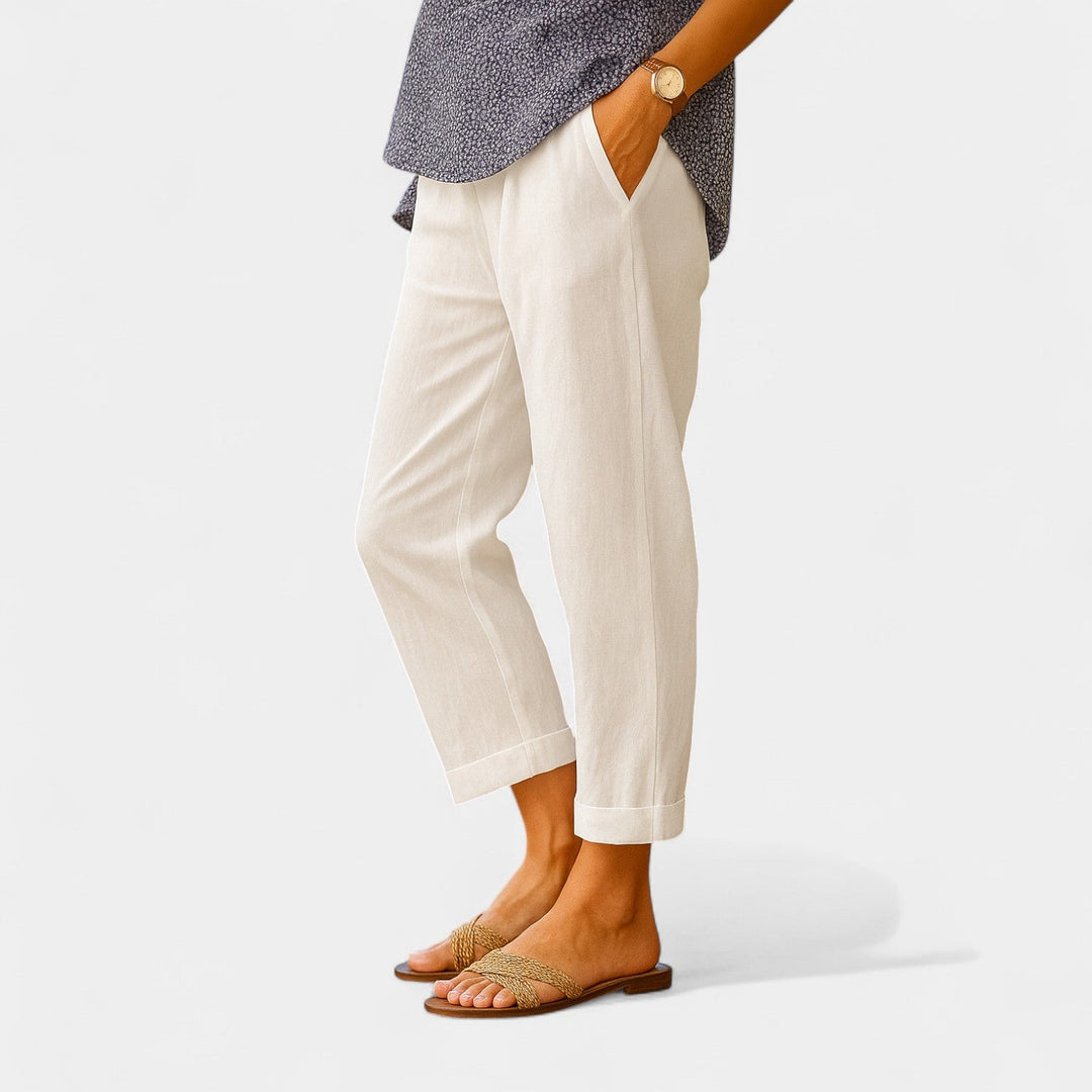 Elegante Damen Karottenhose mit Elastikbund, lockerer Schnitt für Komfort und Stil. Vielseitig für Business und Freizeit.
