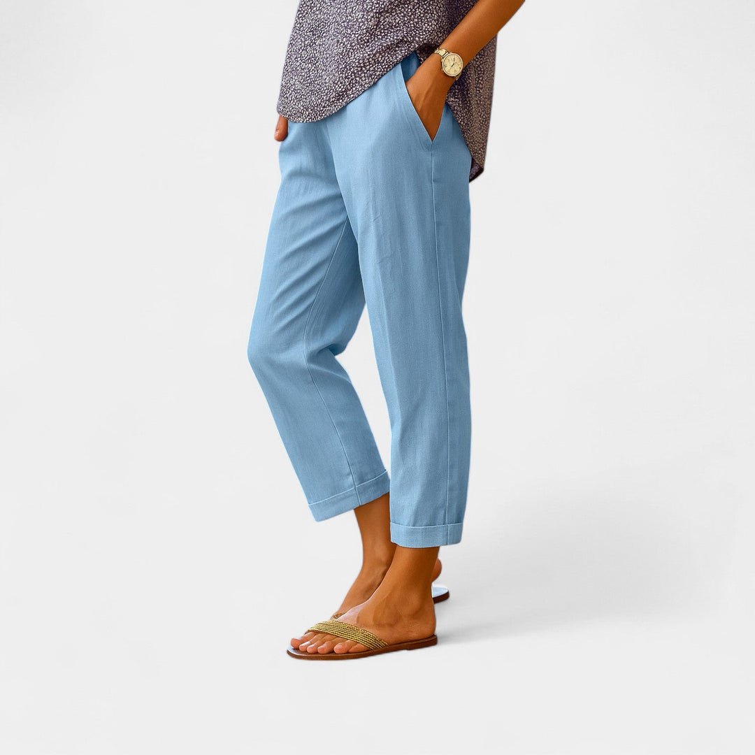 Vielseitige Damen Karottenhose mit Elastikbund für Komfort und Eleganz. Perfekt für Frühling, Sommer, Business & Freizeit.