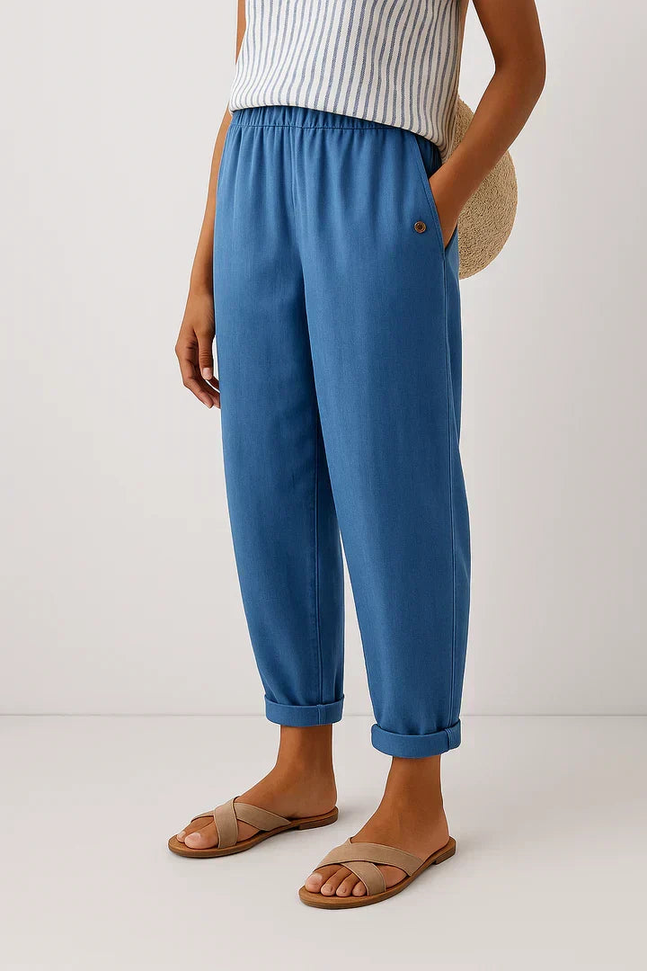 Blaue Herren Freizeithose XL: Luftig, mit elastischem Bund und praktischen Seitentaschen. Perfekt für hohen Tragekomfort.