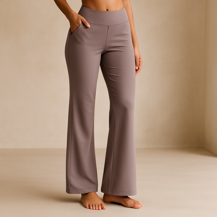 Komfortable Stretchhose für Damen in Taupe. Vielseitige Damenhose mit elastischem Bund für jeden Anlass.