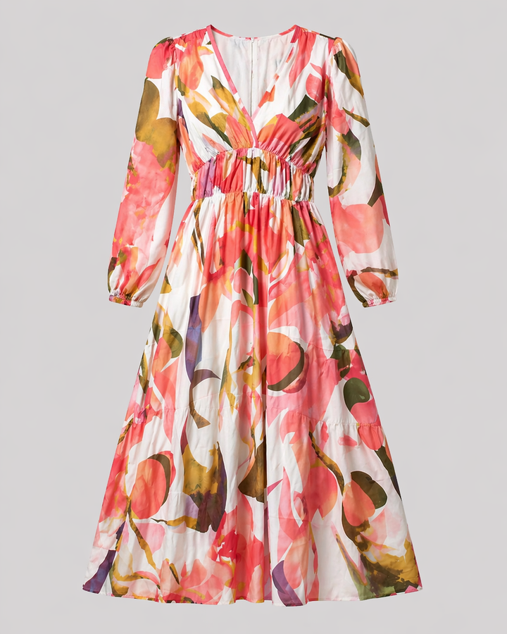 Schönes rosa Damen Blumenkleid, elegant und modisch. Perfekt als Sommerkleid, Partykleid oder für festliche Events.