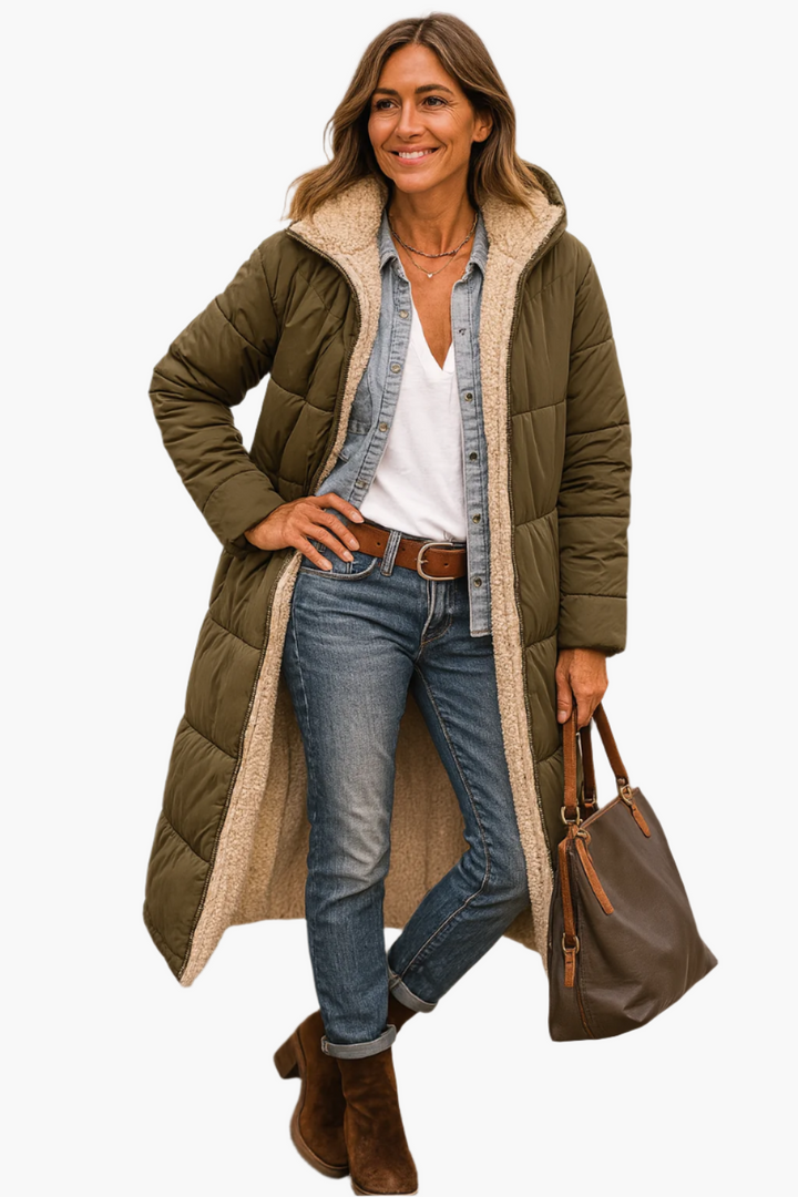 Frauenmode: Warme Kapuzen-Pufferjacke für Damen, bietet stilvollen Kälteschutz im Winter.