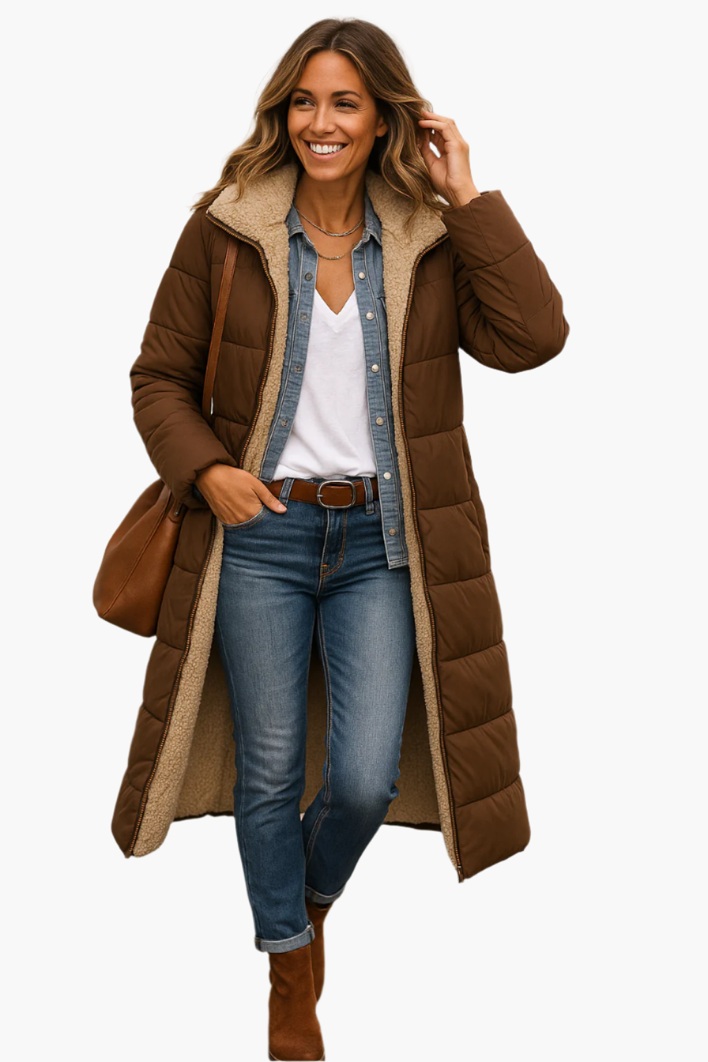 Moderne, elegante Damen Kapuzen-Pufferjacke, warm & bequem, ideal für kalte Wintertage.