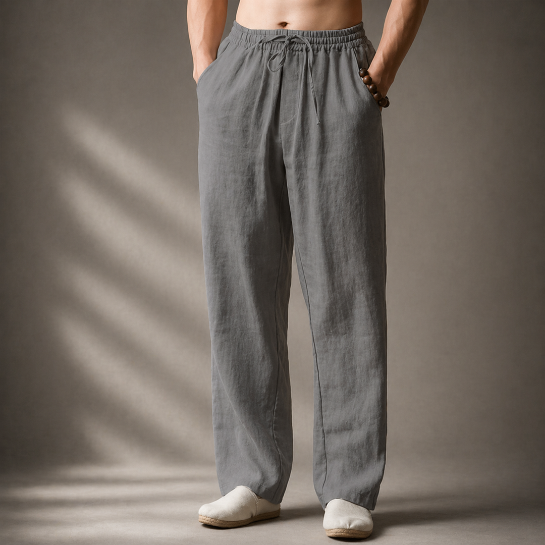 Stylische Herren Sommerhose mit Kordelzug und geradem Bein; bequemer, lockerer Schnitt für Freizeit & Urlaub.