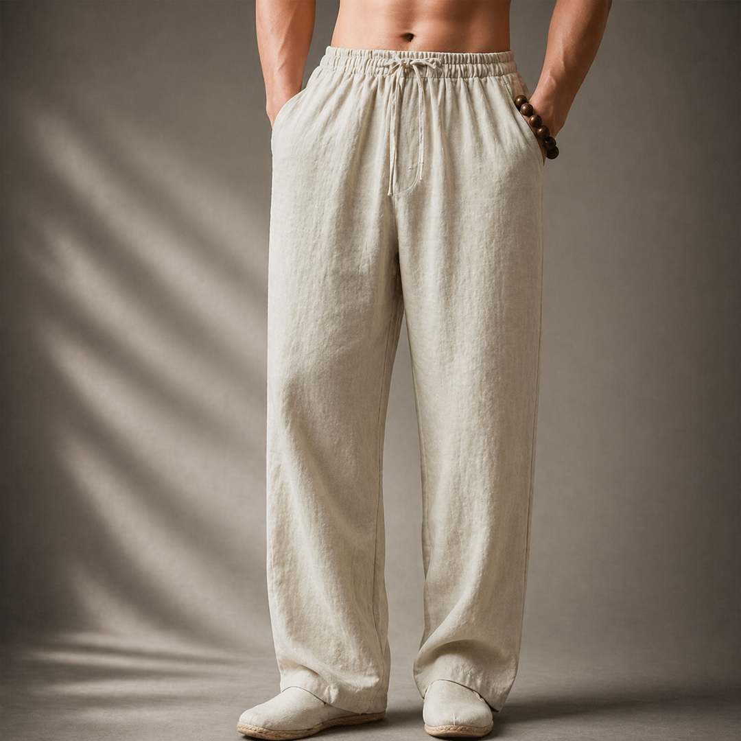 Lässige Herrenhose, Freizeithose mit Kordelzug & geradem Bein. Atmungsaktiv & bequem für warme Sommertage.