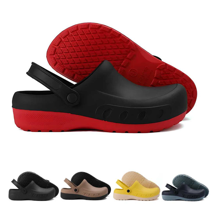 Schwarze Unisex Antirutsch Kochschuhe für Profis, ideal für sicheren Halt in der Küche & Gastronomie.