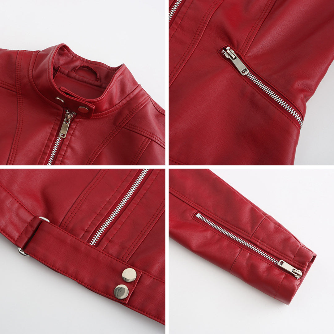 Feminine Übergangsjacke aus Leder im Marlene-Stil. Ideal für elegante Herbst-Looks und stylische Frühlings-Outfits.