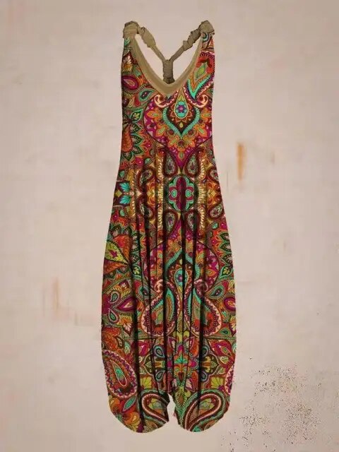 Moderner Damen Boho Freizeit Jumpsuit mit verstellbaren Trägern, ideal für den urbanen Sommer-Look.