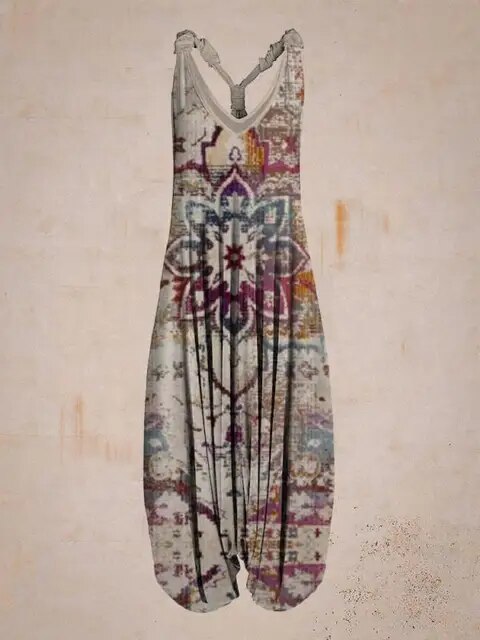 Vielseitiger Damen Boho Jumpsuit mit verstellbaren Trägern, für Sommer, Urlaub & Freizeit.