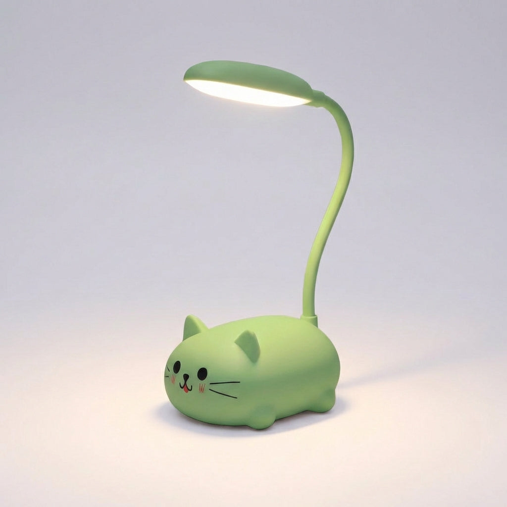 Kompakte USB-Tischleuchte mit niedlichem Katzen-Design und flexiblem Arm.