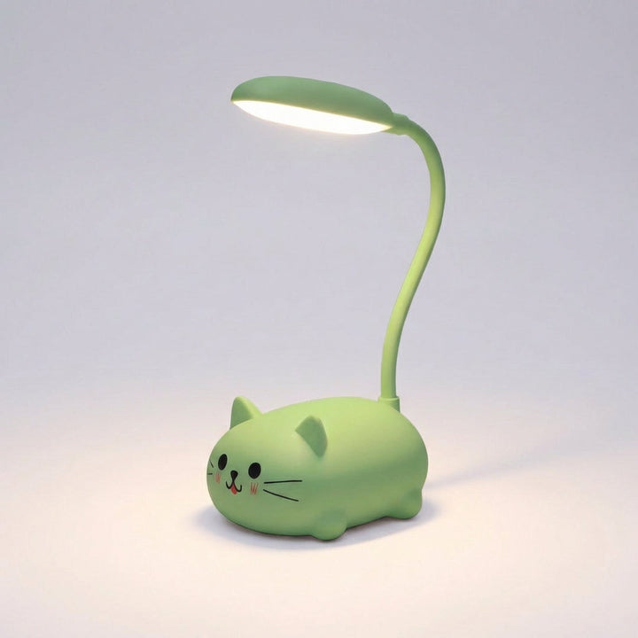 Kompakte USB-Tischleuchte mit niedlichem Katzen-Design und flexiblem Arm.