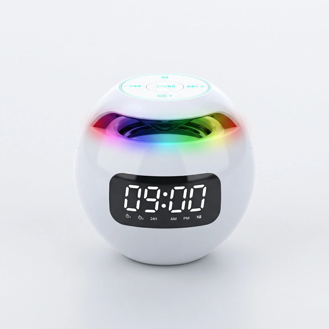 Bluetooth-Lautsprecher, Wecker, Nachtlicht und Farblicht in einem multifunktionalen Gerät für Ihr Zuhause.