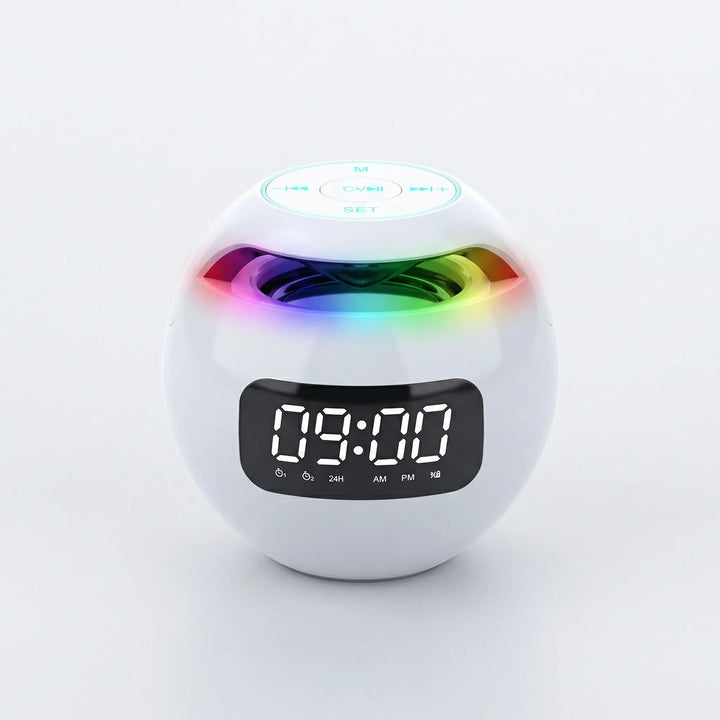 Bluetooth-Lautsprecher, Wecker, Nachtlicht und Farblicht in einem multifunktionalen Gerät für Ihr Zuhause.