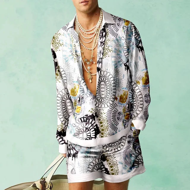 Strandtaugliches Herren Hawaii Set "Fabio" in trendiger Seidenoptik. Dein perfekter Begleiter.