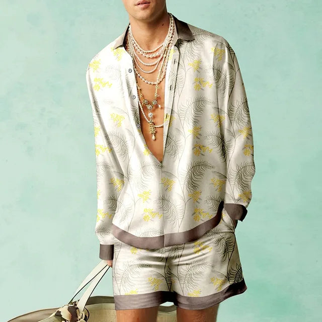 Locker sitzende Herren Shorts des Hawaii Sets "Fabio" mit passendem tropischem Print für den Sommer.
