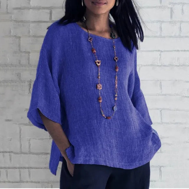 Damen Oberteil für Sommer & Frühling, elegantes Rundhals Top mit Dreiviertelarm, vielseitig.